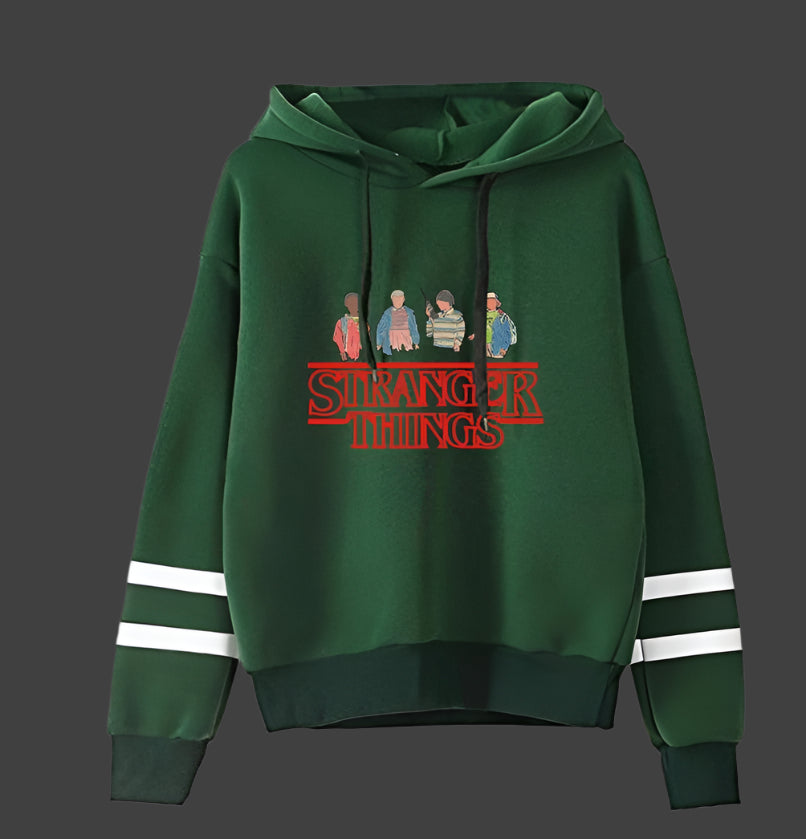 Stranger Things Hoodie Unisex Striped Pullover Casual Fan Apparel