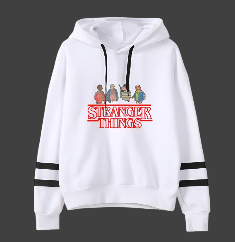 Stranger Things Hoodie Unisex Striped Pullover Casual Fan Apparel