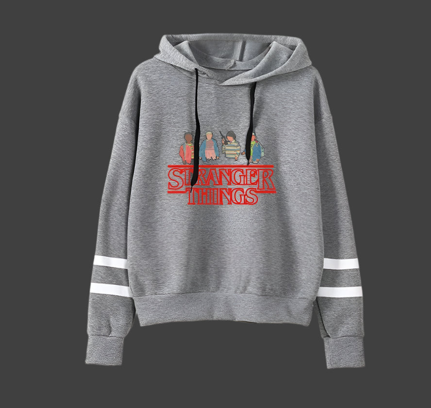 Stranger Things Hoodie Unisex Striped Pullover Casual Fan Apparel