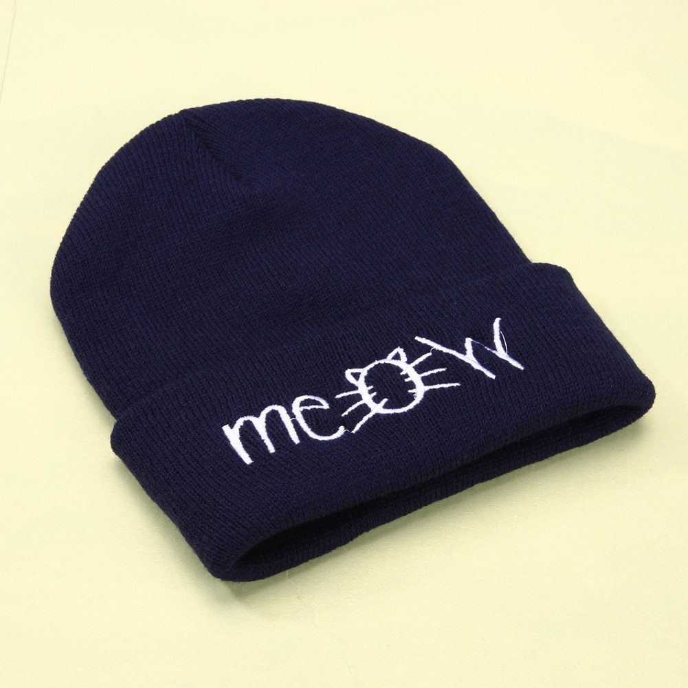 Knitted Beanie Unisex Casual Hip Hop Meow Embroidery Winter Hat