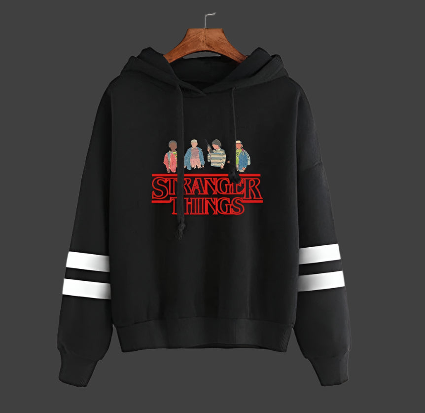 Stranger Things Hoodie Unisex Striped Pullover Casual Fan Apparel