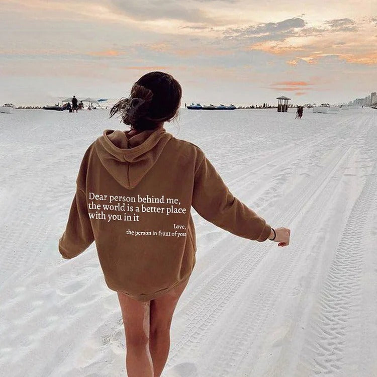 Dear Person Behind Me Hoodie Unisex Plush Letter Printed Sweatshirt