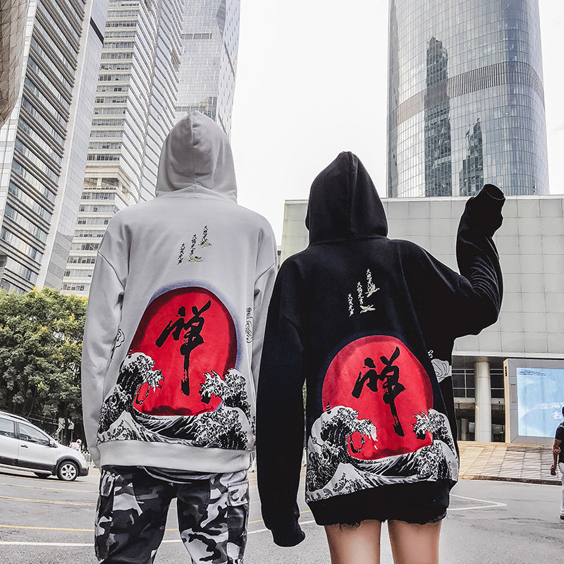 Japanese Hoodie Unisex Loose Fit Sweatshirt for Casual Streetwear