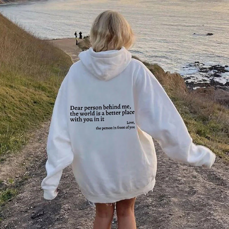 Dear Person Behind Me Hoodie Unisex Plush Letter Printed Sweatshirt