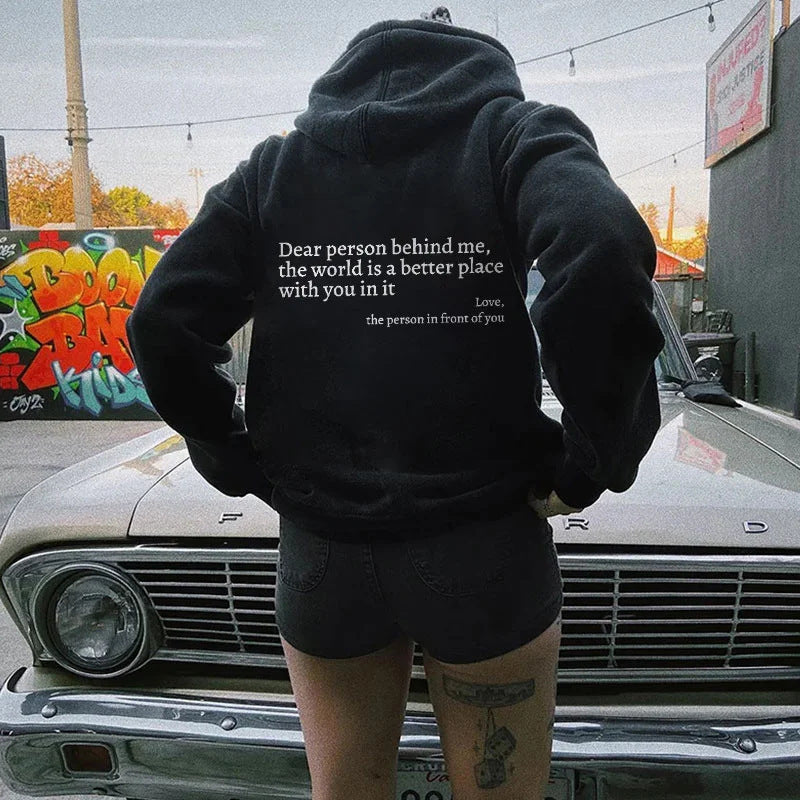 Dear Person Behind Me Hoodie Unisex Plush Letter Printed Sweatshirt