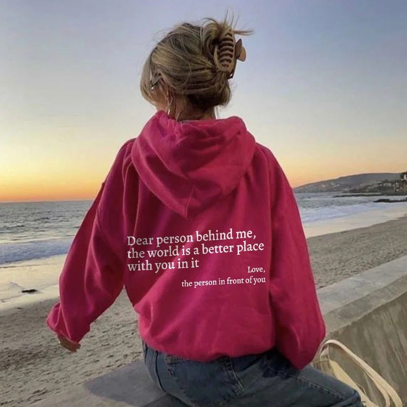 Dear Person Behind Me Hoodie Unisex Plush Letter Printed Sweatshirt