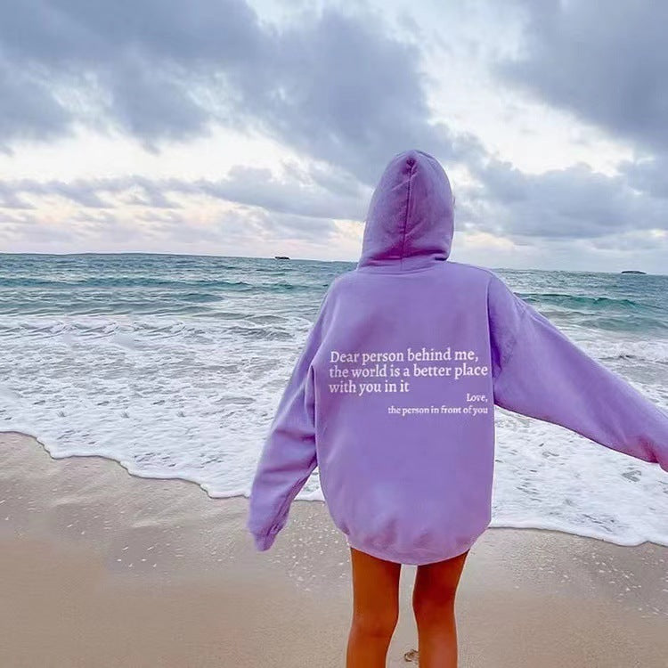 Dear Person Behind Me Hoodie Unisex Plush Letter Printed Sweatshirt