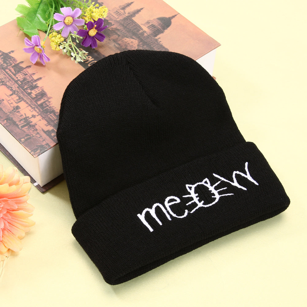 Knitted Beanie Unisex Casual Hip Hop Meow Embroidery Winter Hat