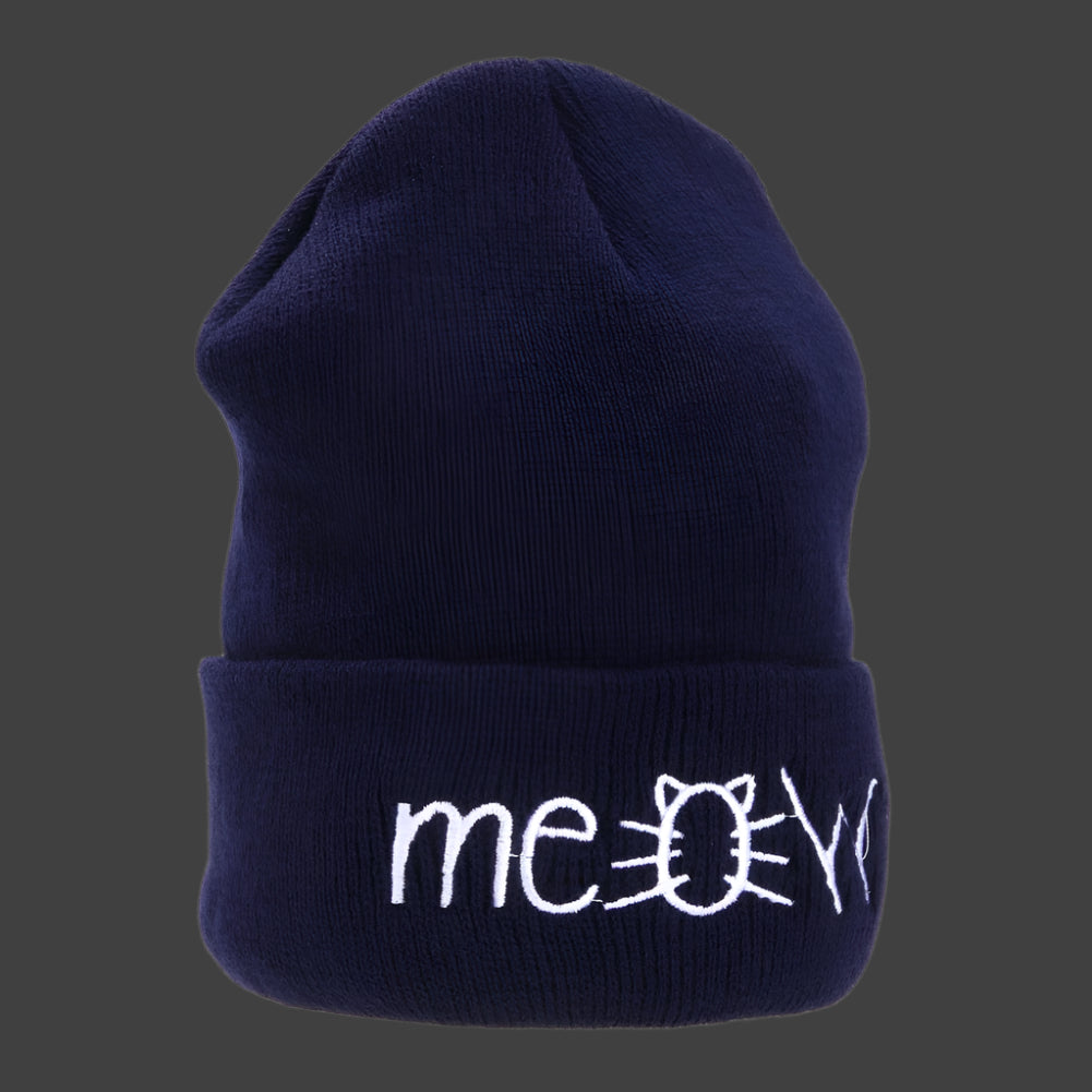 Knitted Beanie Unisex Casual Hip Hop Meow Embroidery Winter Hat