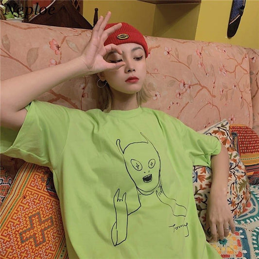 Cartoon Tees Unisex Korean Harajuku Style Casual Printed T-Shirt