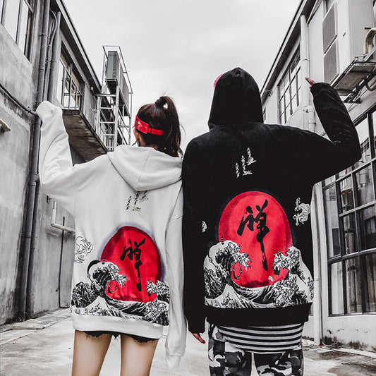 Japanese Hoodie Unisex Loose Fit Sweatshirt for Casual Streetwear